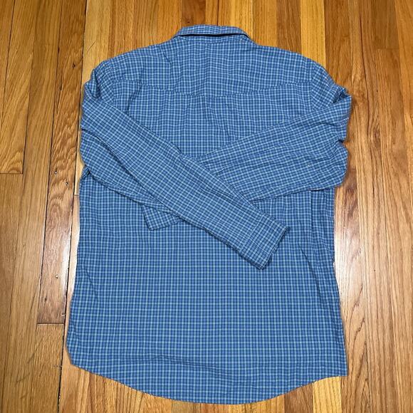 Criquet Snap Button Up Long Sleeve Shirt Mens XL Blue Plaid Nylon Tencel Cotton - Picture 3 of 8
